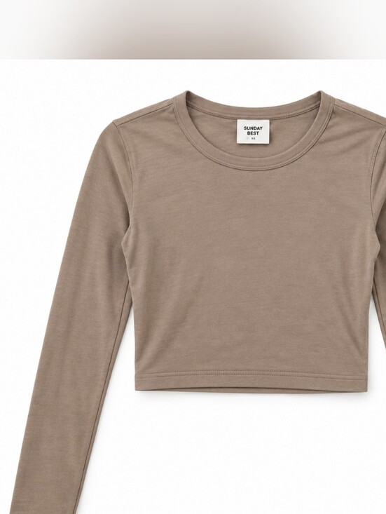 Aritzia Tops - Aritzia Sunday Best Taupe Long Sleeve Crop Top XS | Neutral Fall Basic